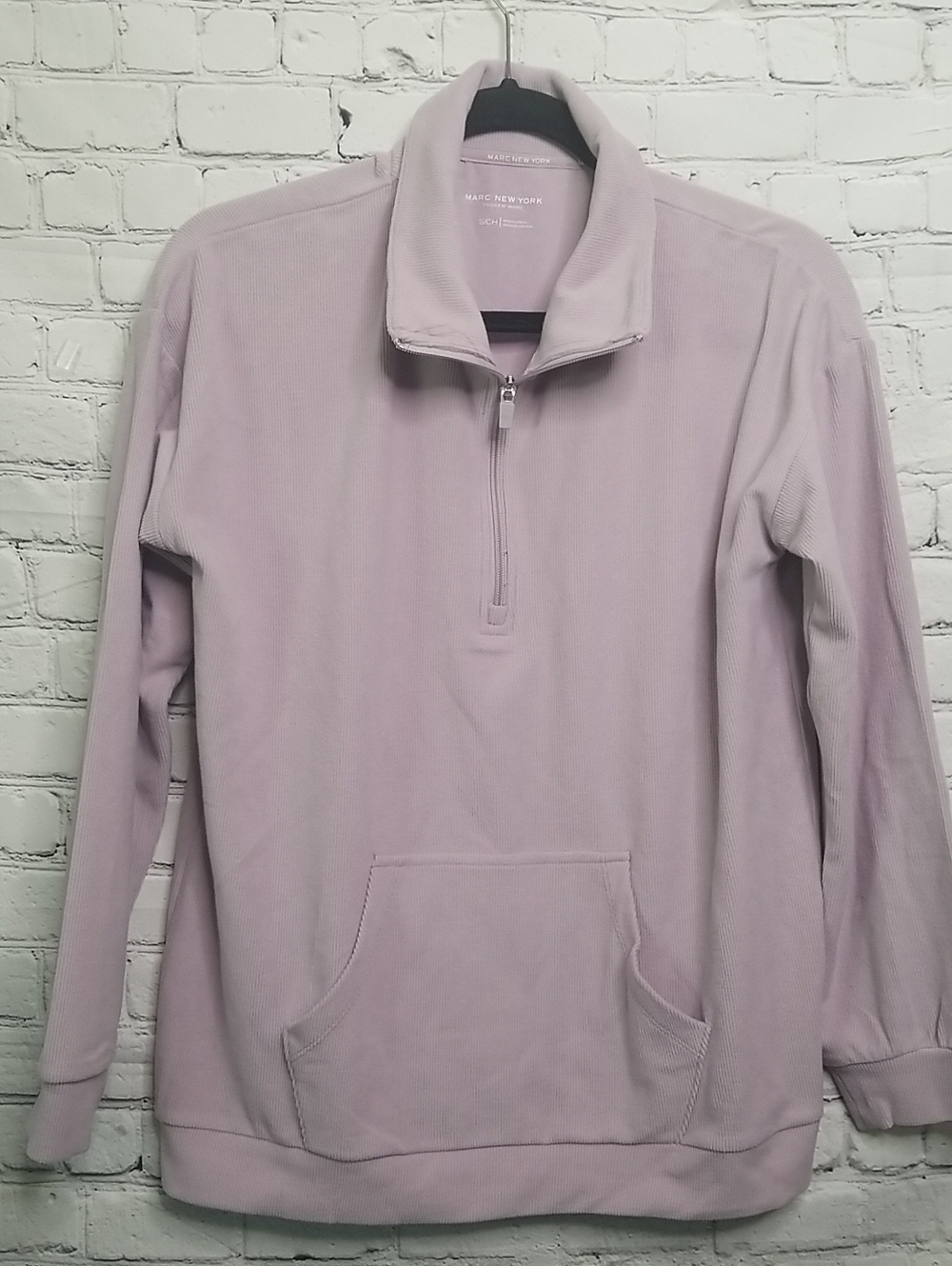 Marc New York womens Sweatshirt  size Small pouch front 1/2 zip lavender EUC